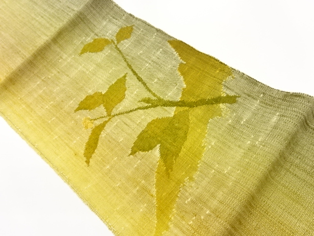 JAPANESE NAGOYA OBI / TSUMUGI / WOVEN ABSTRACT LEAVES